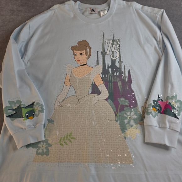 Disney Tops - NWT Disney Cinderella 75th Anniversary Shirt Womens XL Blue Sequin Spirit Jersey